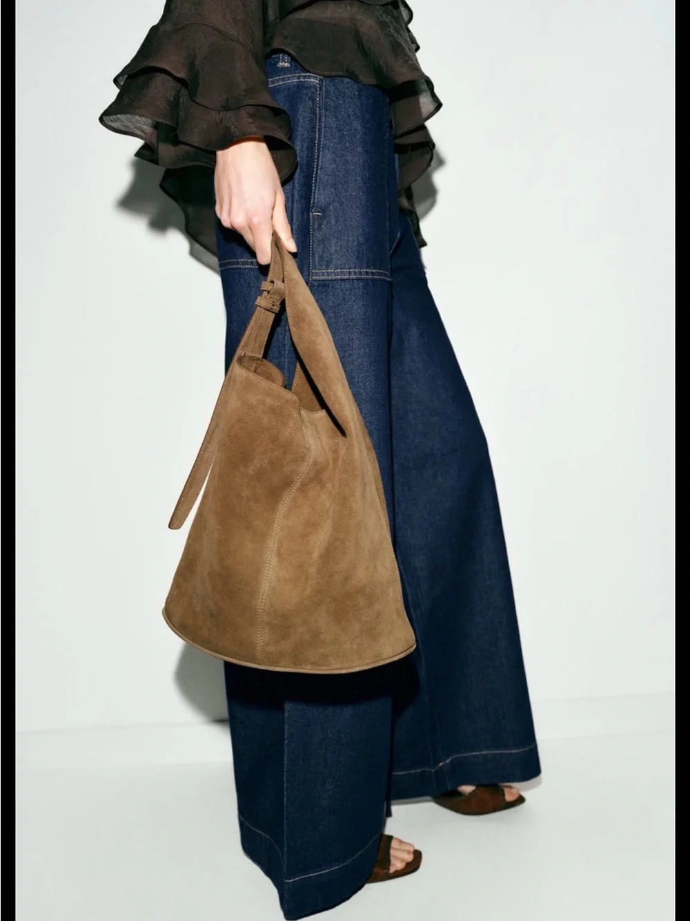ZARA ASYMMETRIC COW LEATHER BUCKET BAG NWT